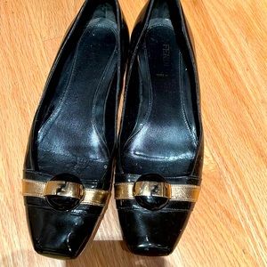 Black Fendi shoes(worn but in good condition)with fendi logo on top